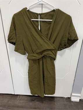 Green Wrap Tie Short Sleeve Romper